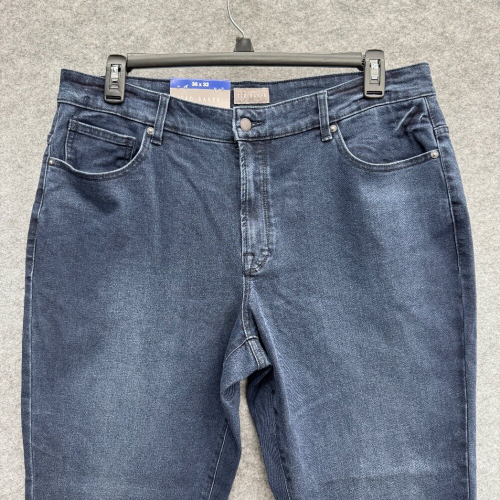 Ted Baker Comfort Stretch Jeans Men's 36x32 Regular Fit Tapered Blue Denim NEW - Picture 2 of 15